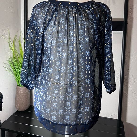 Hollister Boho Peasant Blouse Chiffon 3/4 Sleeve blue Size Small - Picture 4 of 16